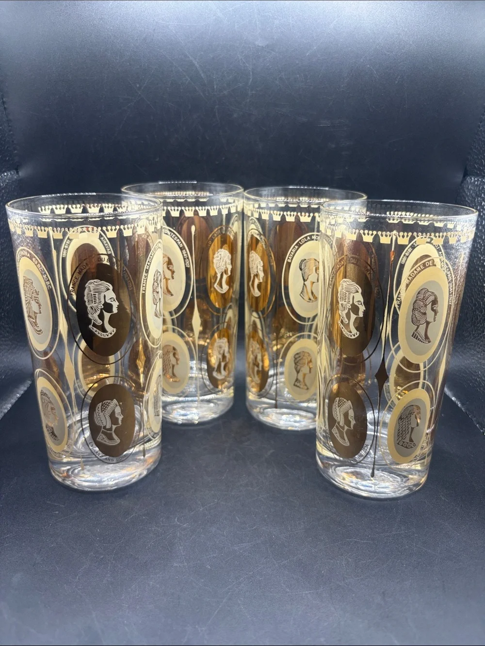Set 4 Vintage Mid-Century Modern Courtesan / Royal Ladies Highball Glasses Cups